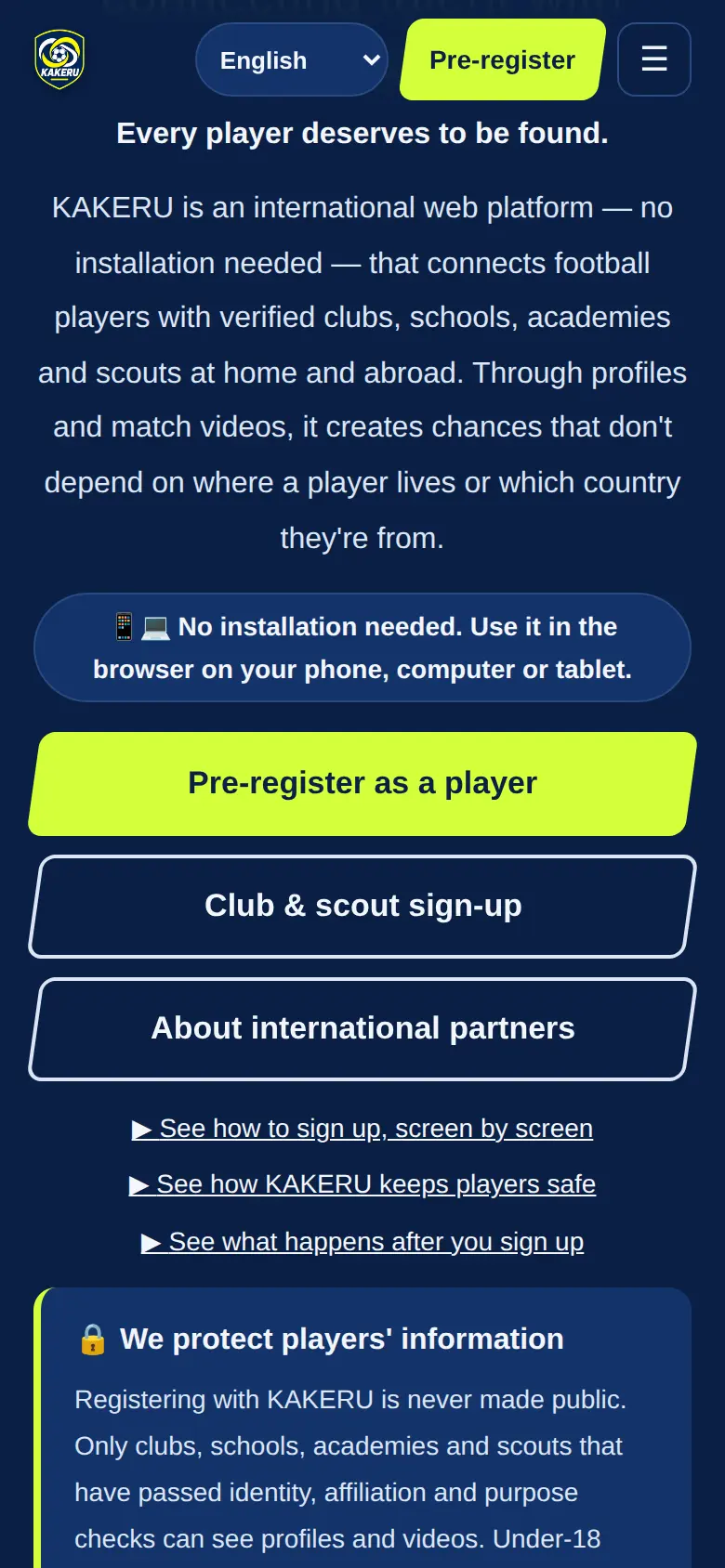 On the top page, tap “Pre-register as a player”