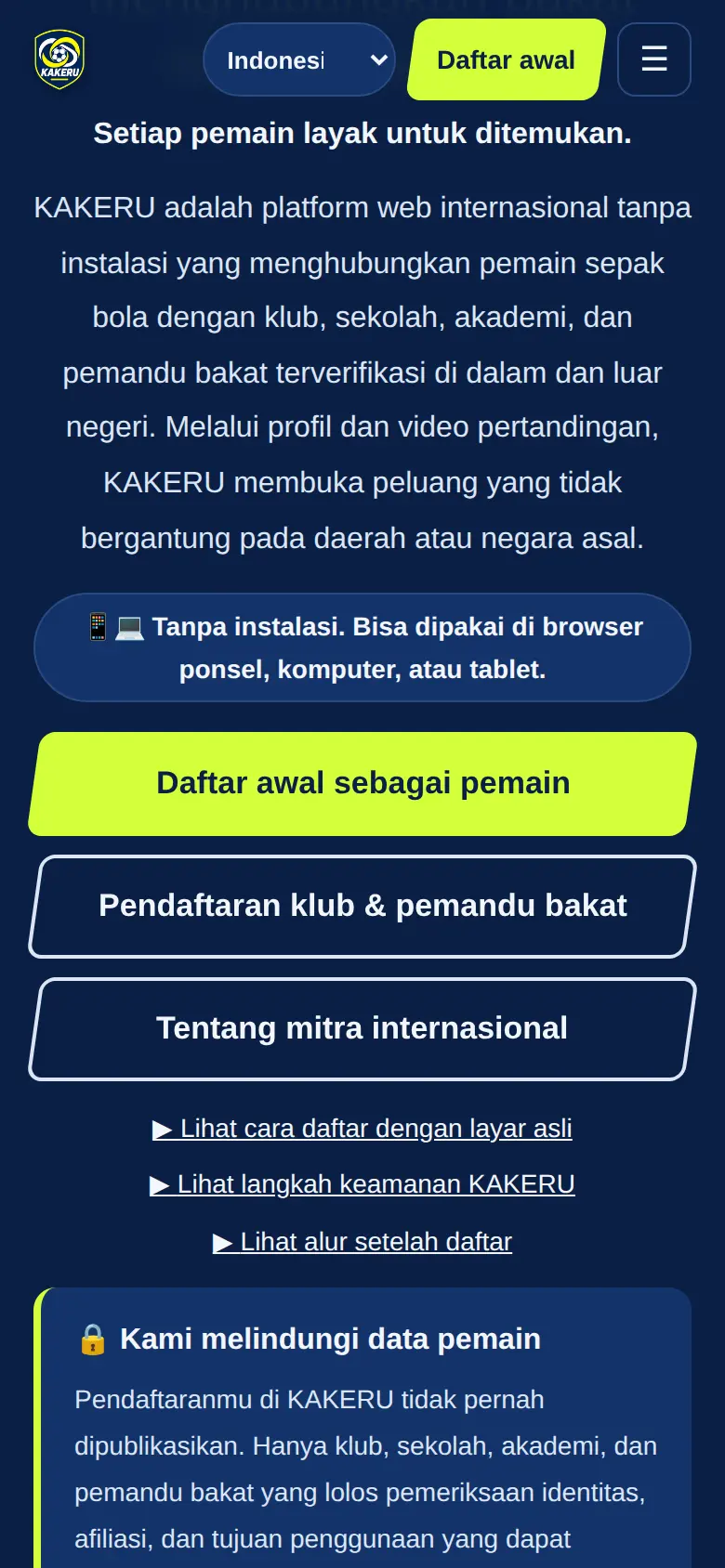 Di halaman utama, ketuk “Daftar awal sebagai pemain”