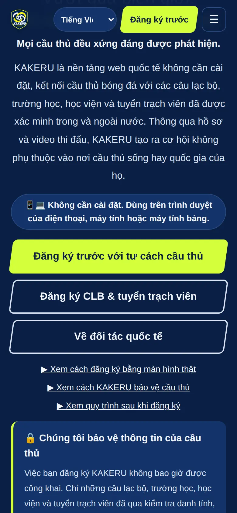 Ở trang đầu, nhấn “Đăng ký trước với tư cách cầu thủ”